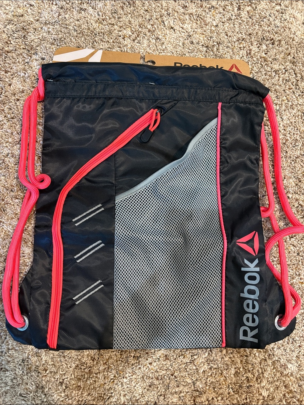Reebok Black Drawstring Sport Sack with Gray Mesh